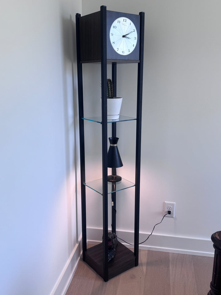 Mid-Century Modern Free Standing Clock and Shelf