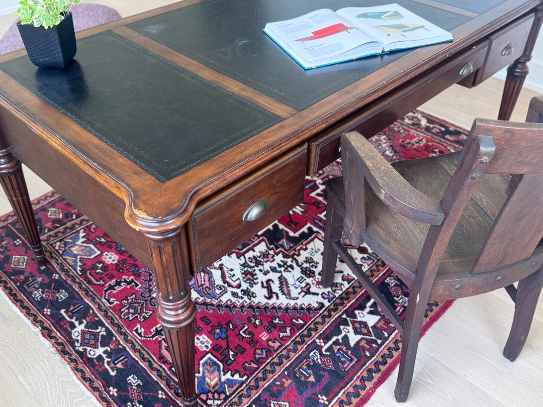 Vintage Executive Desk with Black Top and Three Drawers
