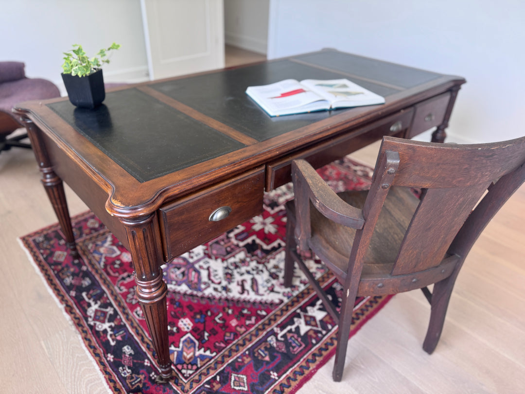 Vintage Executive Desk with Black Top and Three Drawers