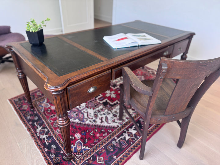 Vintage Executive Desk with Black Top and Three Drawers