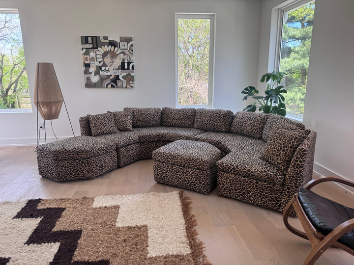 Vintage Leopard Half Octagon Four Piece Modular Sofa