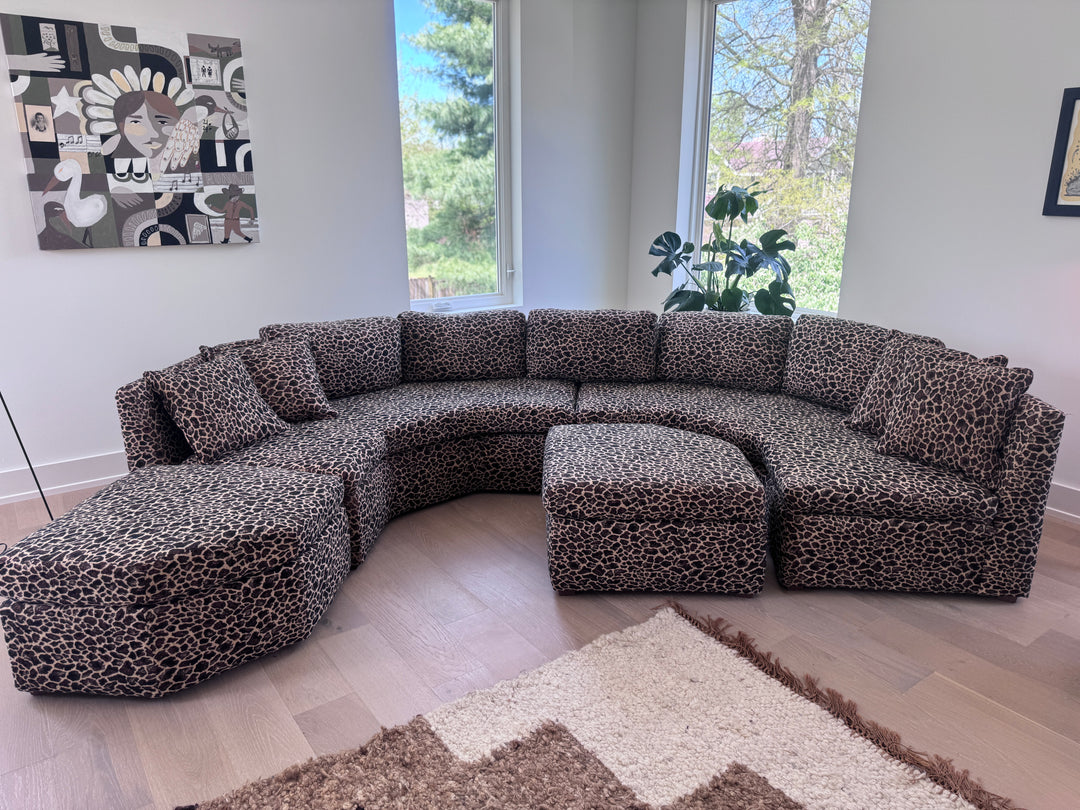 Vintage Leopard Half Octagon Four Piece Modular Sofa