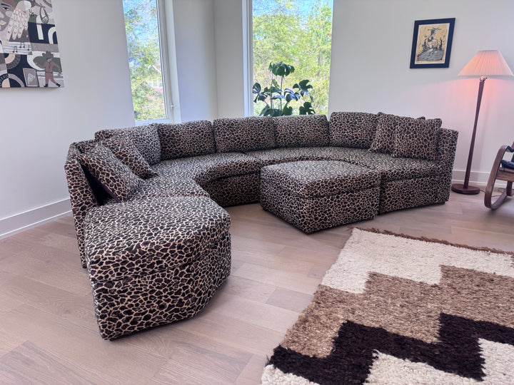 Vintage Leopard Half Octagon Four Piece Modular Sofa