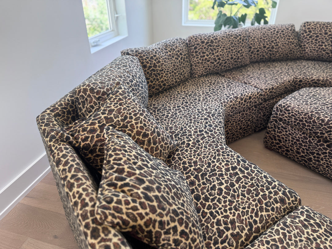 Vintage Leopard Half Octagon Four Piece Modular Sofa