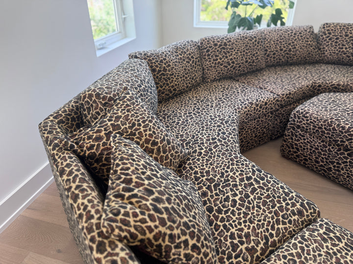 Vintage Leopard Half Octagon Four Piece Modular Sofa