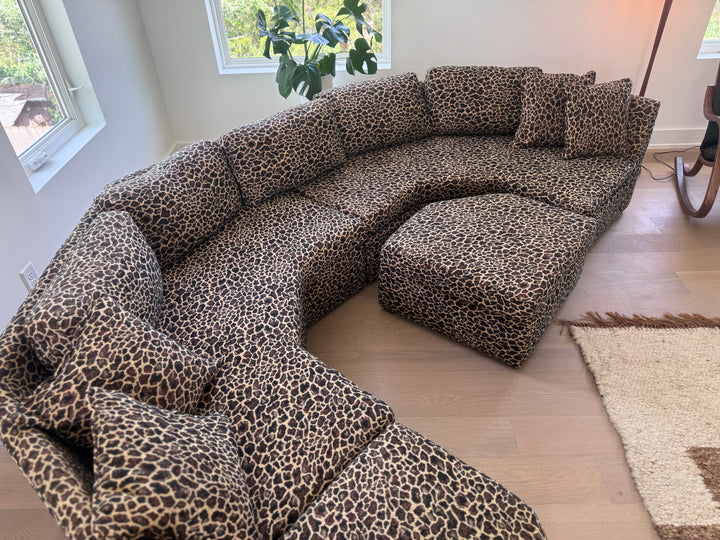 Vintage Leopard Half Octagon Four Piece Modular Sofa