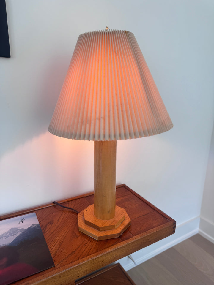 Vintage Wood Table Lamp with Vintage Pleated Shade