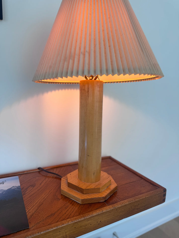Vintage Wood Table Lamp with Vintage Pleated Shade