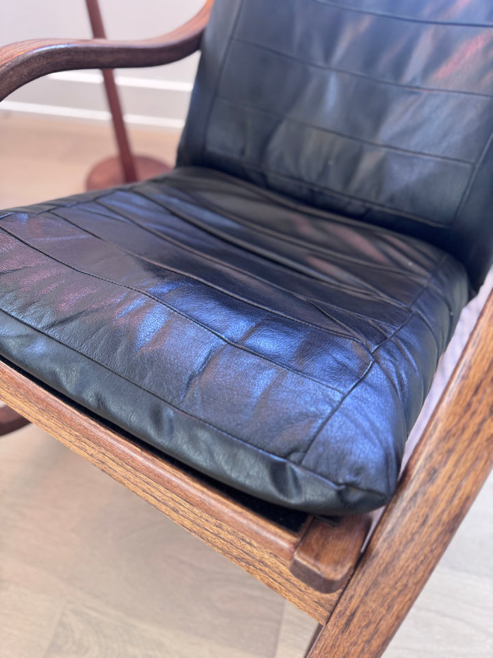 Mid-Century Modern Black Leather Rocking Chair