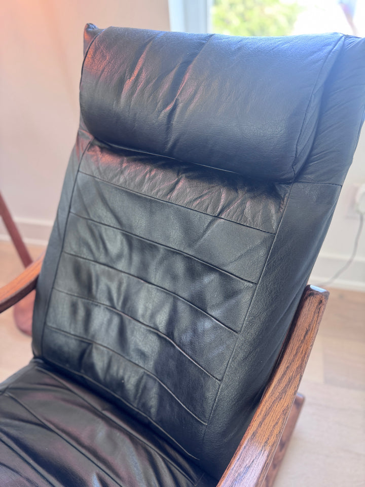 Mid-Century Modern Black Leather Rocking Chair