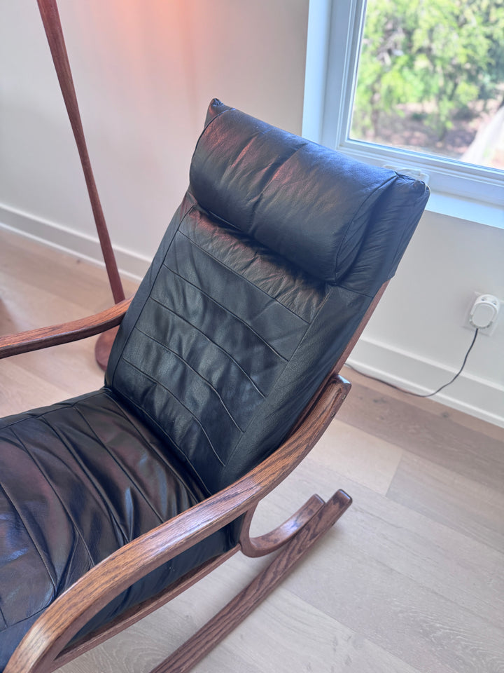 Mid-Century Modern Black Leather Rocking Chair