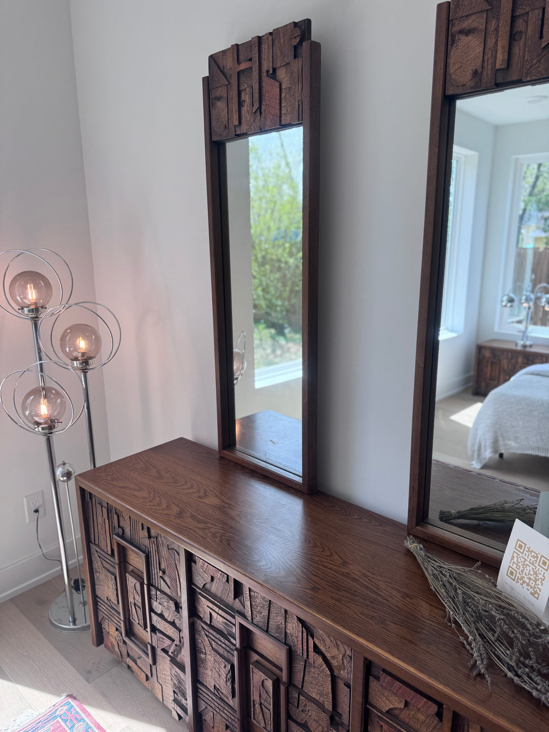 Mid-Century Modern Brutalist Pueblo “Lane” Dresser with Two Mirrors