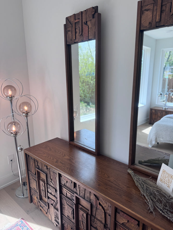 Mid-Century Modern Brutalist Pueblo “Lane” Dresser with Two Mirrors
