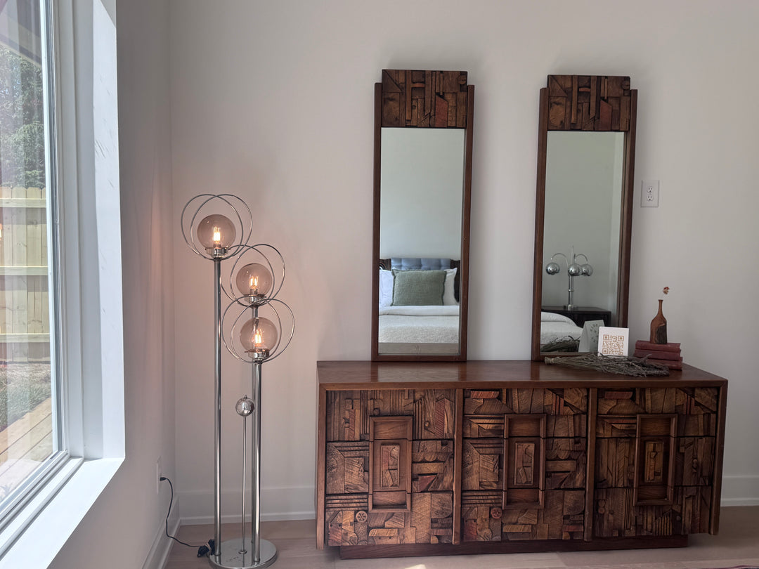 Mid-Century Modern Brutalist Pueblo “Lane” Dresser with Two Mirrors