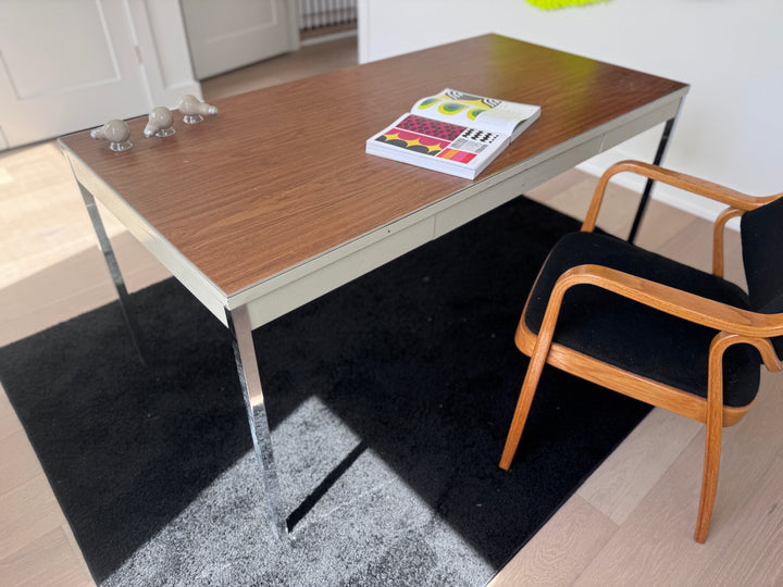 Mid-Century Modern "Steelcase" Chrome Metal Desk with Drawer and Veneer Top
