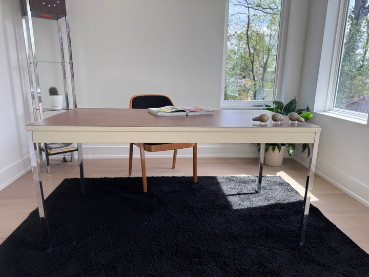 Mid-Century Modern "Steelcase" Chrome Metal Desk with Drawer and Veneer Top