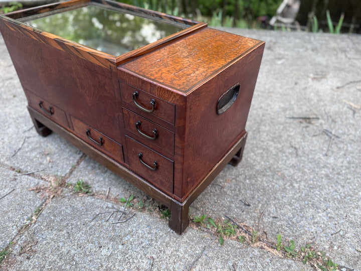 Antique Original Vintage Japanese Keyaki Hibachi Brazier Tea Chest