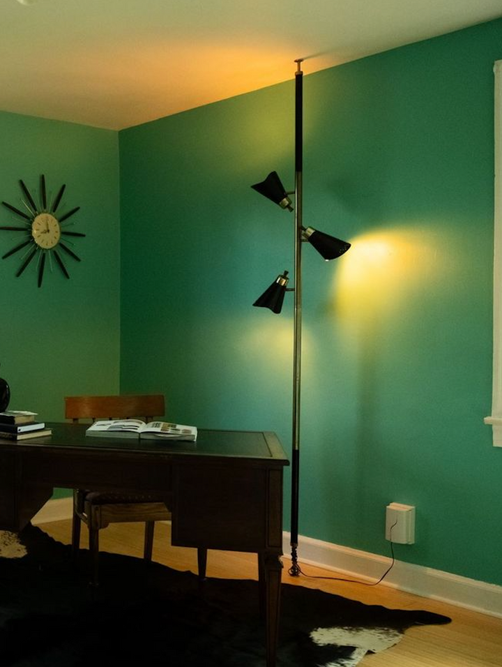 Mid-Century Modern Black Tension Pole Lamp